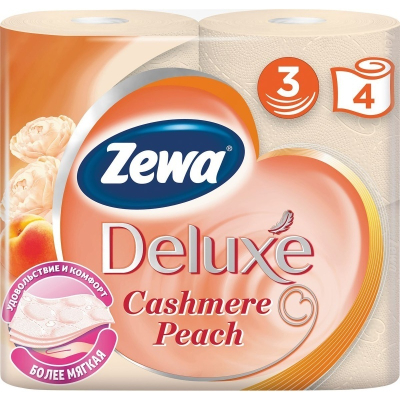 Туалетная бумага Zewa Deluxe  3-слойная Персик 4шт 