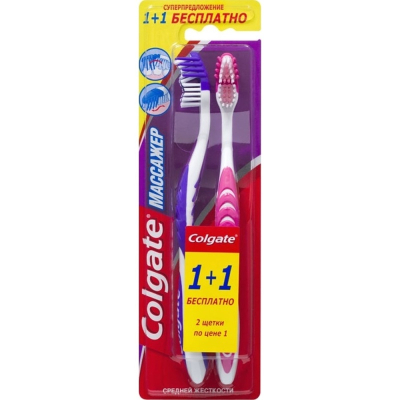 Зубная щетка Colgate Массажер средняя 1шт+1шт ПРОМО ! 