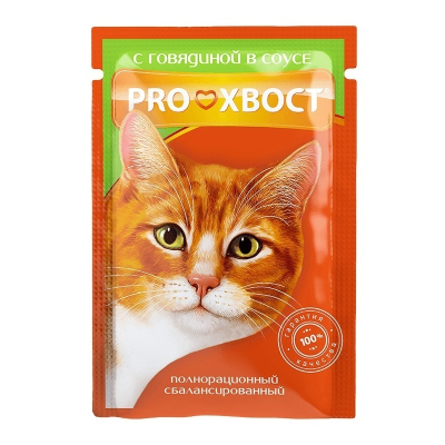 Корм для кошек PRO ХВОСТ говядина в соусе, 85г 