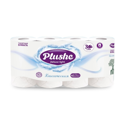 Туалетная бумага Plushe DELUXE Light Белая 3-слойная 8 шт. 15м
