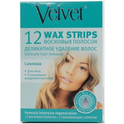 Депилятор Velvet Восковые полоски для лица Деликатное удаление волос 12 шт 