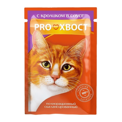 Корм для кошек PRO ХВОСТ кролик в соусе, 85г 