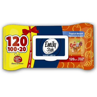 Салфетки влажные Emily Style Tropic ЭКОНОМ  упаковка с крышкой 100+20 шт