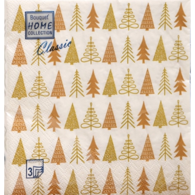 Салфетки  Bouquet Home Collection Classic Золотые ели на белом 33х33см 3-хслойные 20 листов
