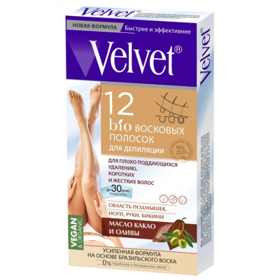 Депилятор Velvet Восковые полоски для плохо поддающихся удалению, коротких и жестких волос 12 шт 