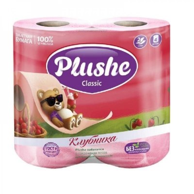 Туалетная бумага Plushe classic 2-слойная Клубника  4шт 18 м 