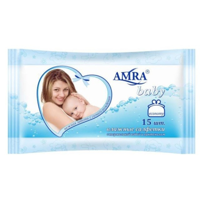 Салфетки влажные детские AMRA освежающие 15шт 
