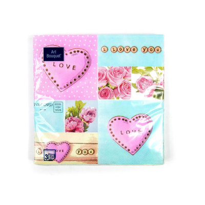 Салфетки Bouquet Art  Love 33х33см 3-хслойные 20 листов