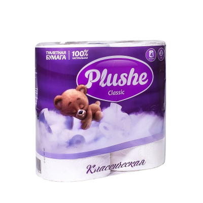 Туалетная бумага Plushe classic 2-слойная Белая 12шт 18 м