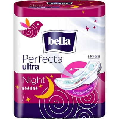Прокладки bella Perfecta Ultra Night  с покрытием silky drai 6капель 7шт