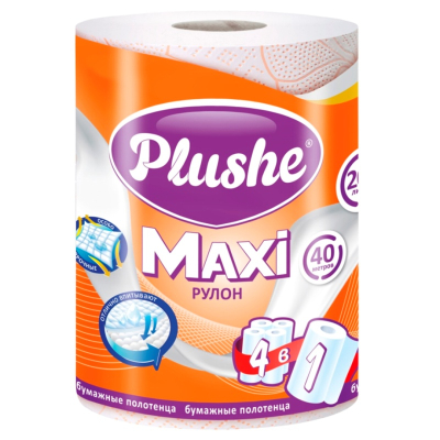 Полотенца бумажные Plushe Maxi 1 рулон 2-слойное белое 40м
