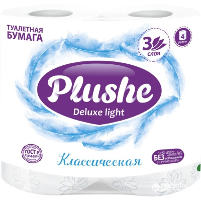 Туалетная бумага Plushe Deluxe Light Классическая белая 4шт 15м 