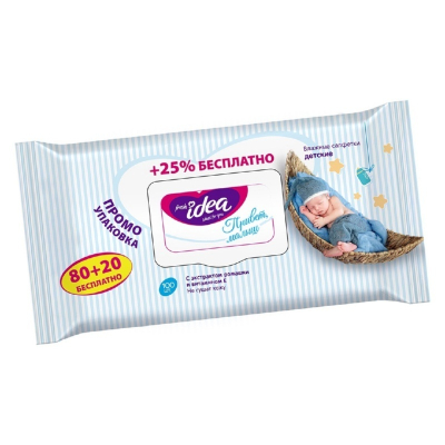 Салфетки влажные fresh IDEA Привет малышка  Гипоаллергенные с ромашкой, с крышкой 80+20шт