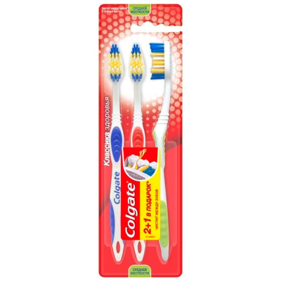 Зубная щетка Colgate Классика Здоровья Средняя 2+1 в подарок