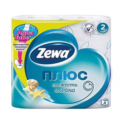 Туалетная бумага Zewa Плюс  2-слойная Свежесть океана 4шт 