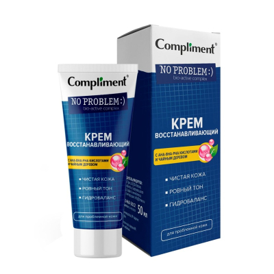 Крем для лица Compliment No problem восстанавливающий для проблемной кожи с АНА-ВНА-РНА кислотами и чайным деревом 50мл 