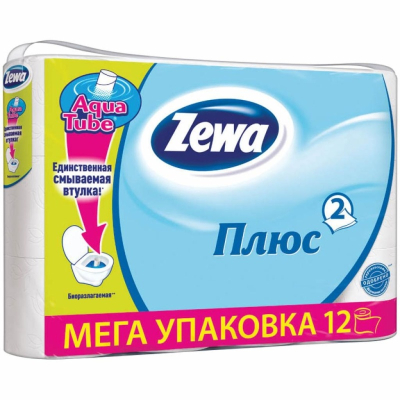 Туалетная бумага Zewa Плюс 2-слойная Белая 12шт 