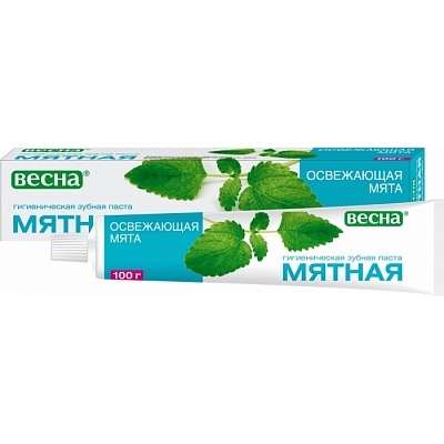 Зубная паста Весна ГЛАВАПТЕКА Мятная  Освежающая мята в футляре 90гр