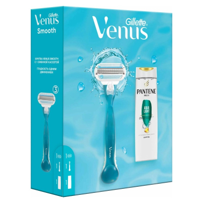 Подарочный набор женский Gillette Venus (бритва с 1 сменной кассетой + шампунь Pantene Aqua Light 250мл)
