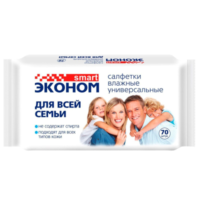 Салфетки влажные  ЭКОНОМ SMART Для всей семьи  70+7шт 