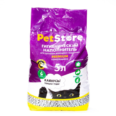 Гигиенический наполнитель PetStore глиняный комкующийся 5л