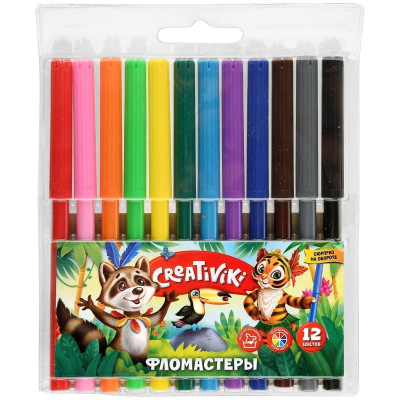 Фломастеры классические Creativiki круглый корпус, упаковка блистер, 12 цветов