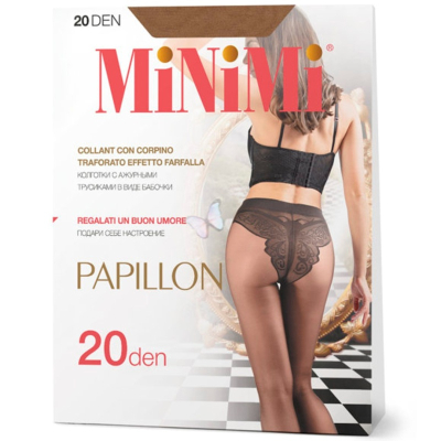 Колготки Minimi PAPILLON 20 с ажурными трусиками в виде бабочки Caramello 2
