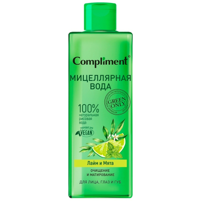 Мицеллярная вода Compliment Green only для лица, глаз и губ Очищение и матирование Лайм и мята 400мл