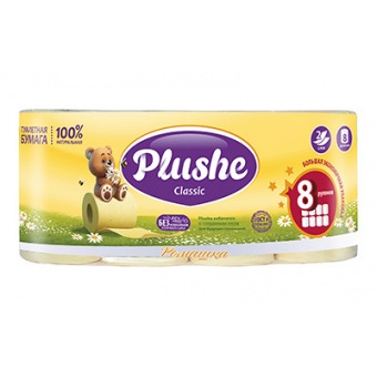Туалетная бумага Plushe classic 2-слойная Ромашка  8шт 18 м
