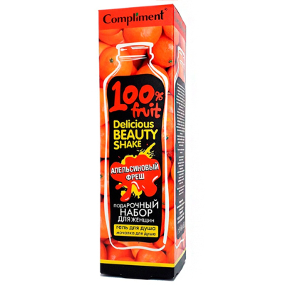 Подарочный набор женский Сompliment Delicious Beauty Shake №1561 Апельсиновый фреш (гель для душа 250мл+мочалка)