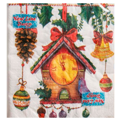 Салфетки New Line Fresco Новый год Часики 2-хслойные,33*33,20 листов