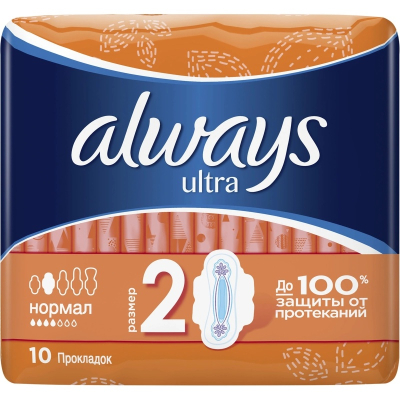 Прокладки always Ультра Нормал+ 4капли 10шт 